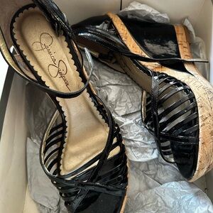 Jessica Simpson - Black Patent Leather Wedge Sandals